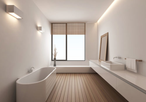 Badkamer met houten vloer