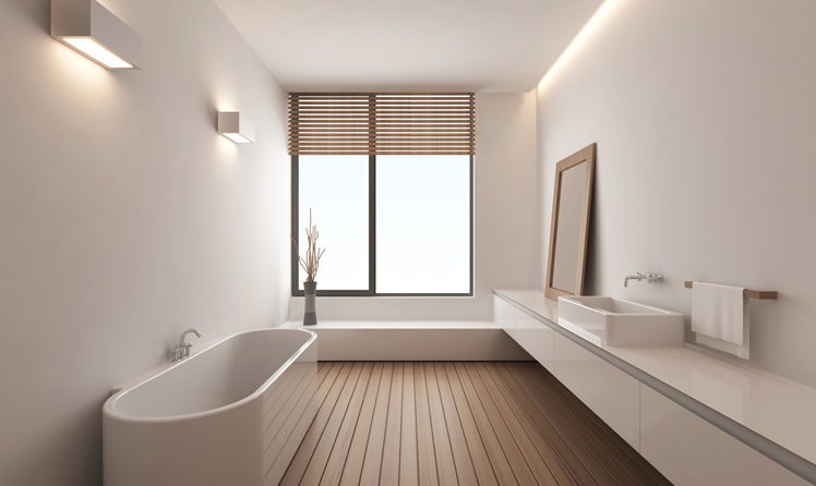 Badkamer met houten vloer